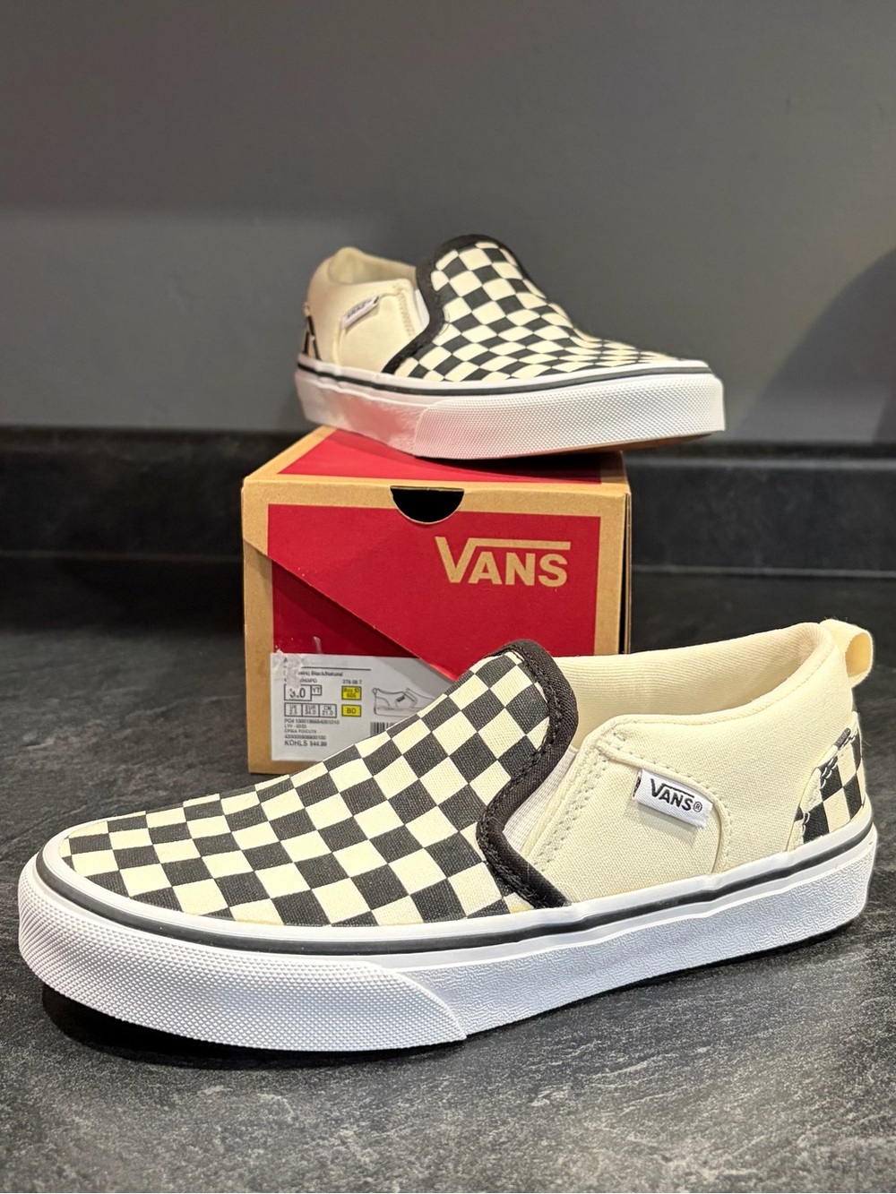 Vans Kids Slip-On Checkerboard Sneakers - Black & Cream